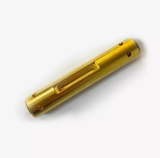 A detailed view of a piece of metal being coated with gold through electroplating, showing the shiny, smooth gold finish.